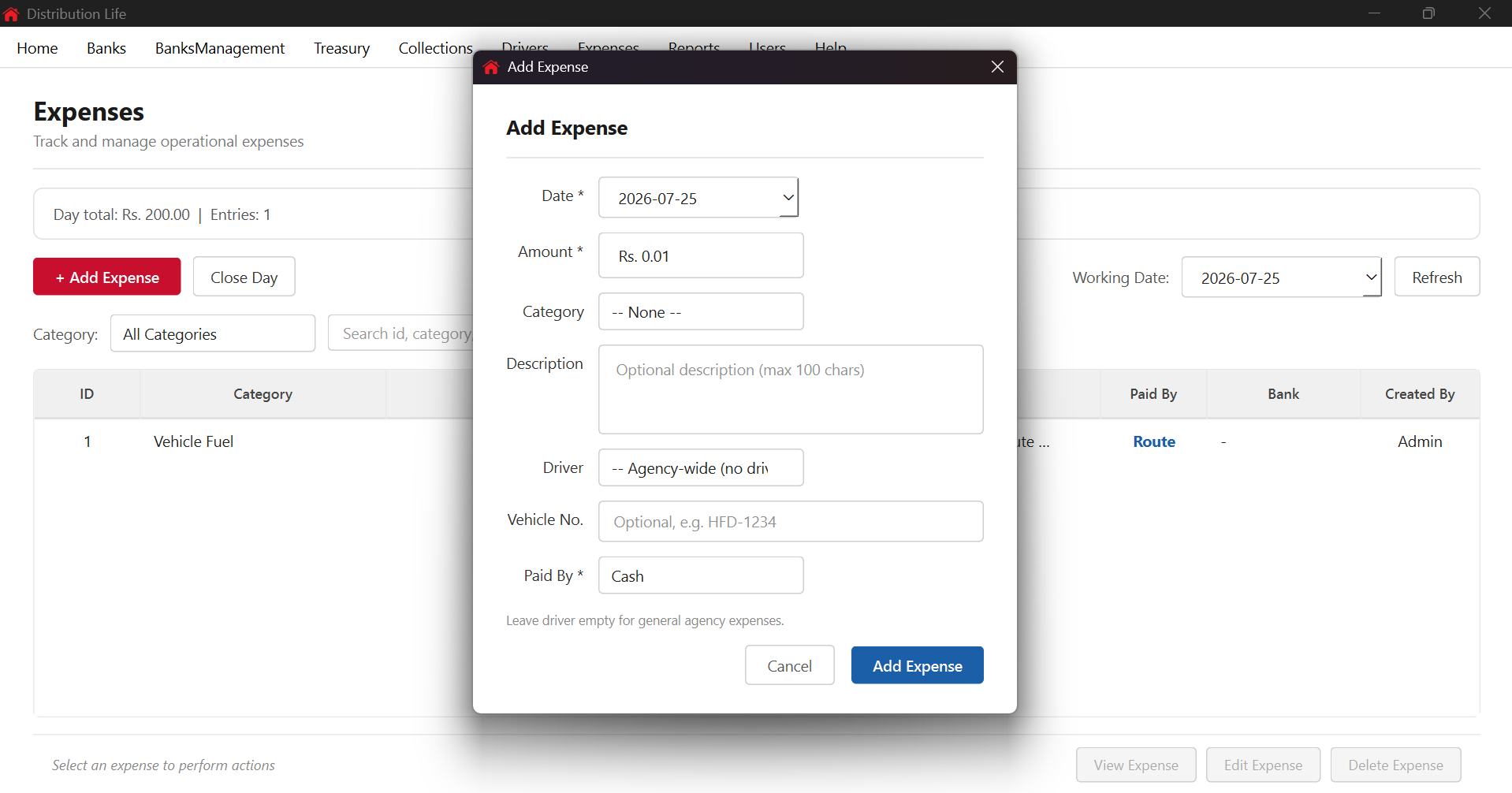 Add expense form