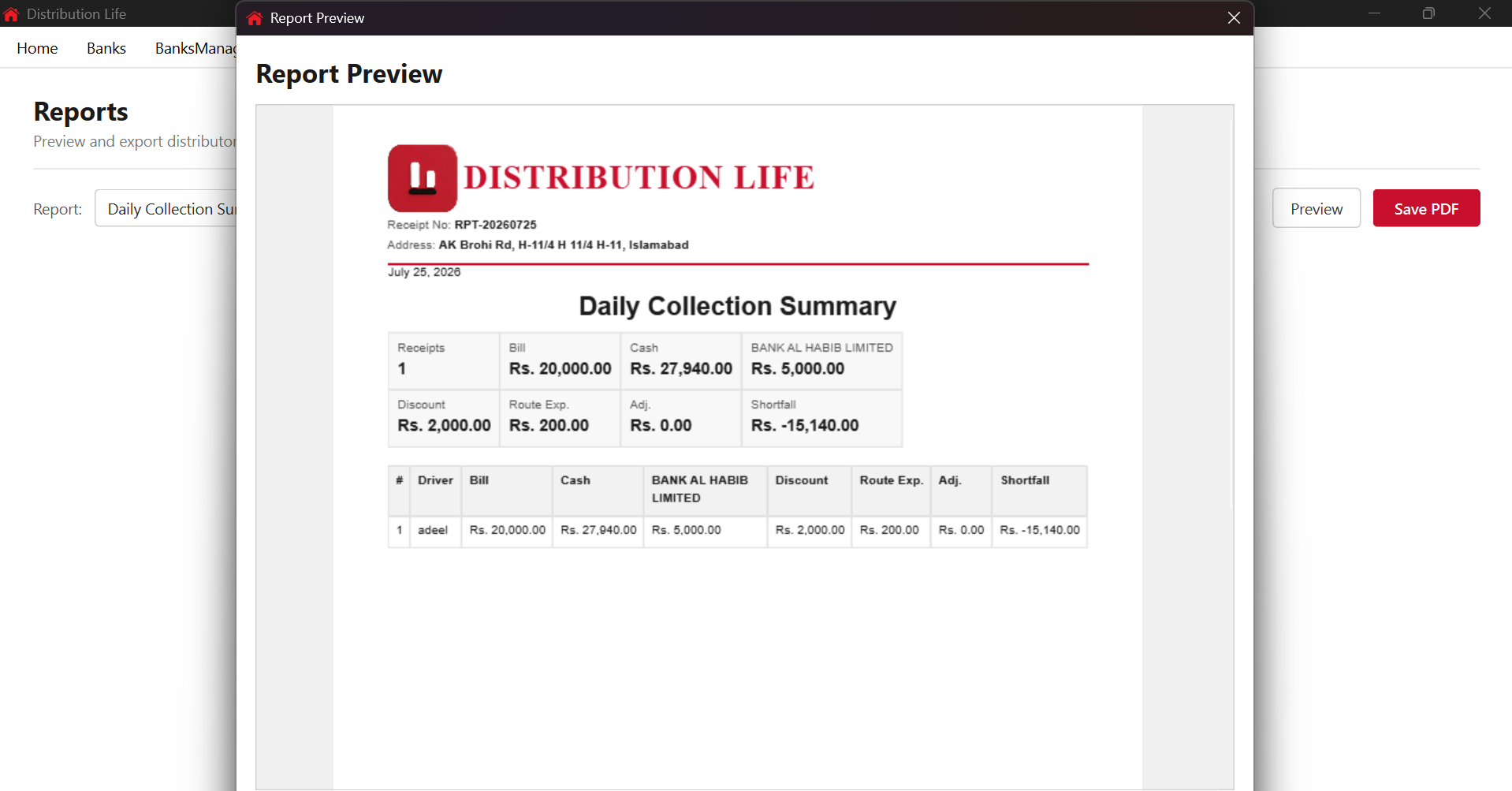 Daily collection report